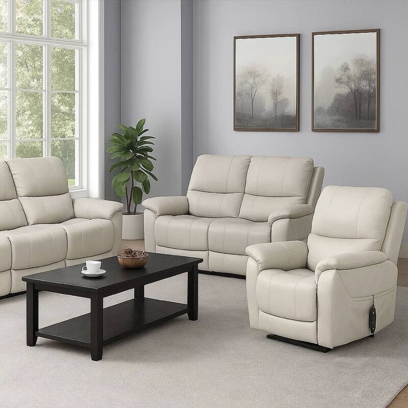 Lift Chair with Power Headrest, Light Gray Faux Leather, USB Charging