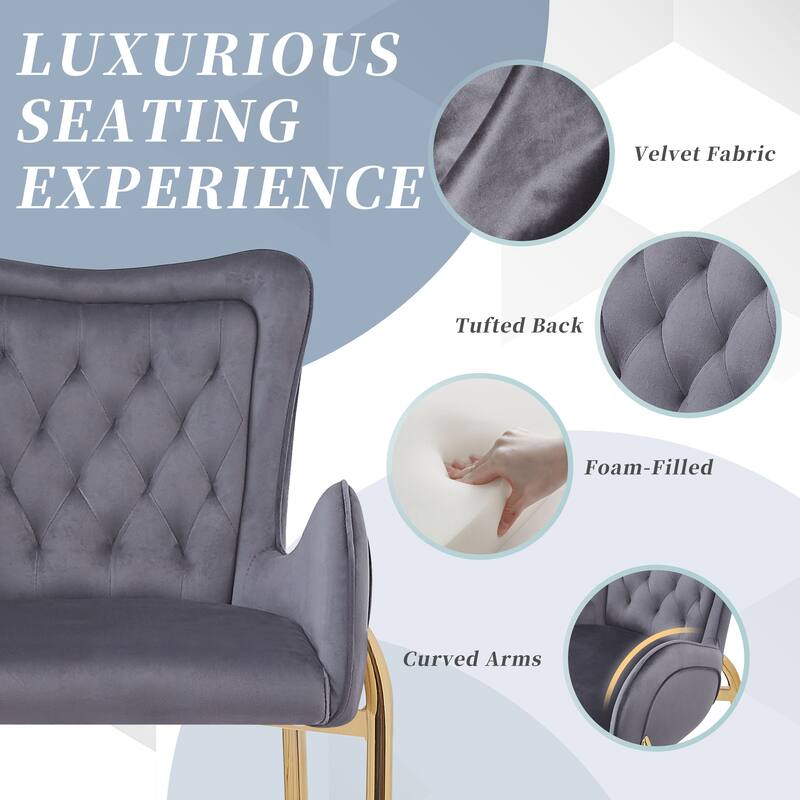 Roomfitters 28.75" Counter Height Bar Stools Set of 2, Tufted Velvet Bar Height Arm Chairs with Golden Legs and Footrests