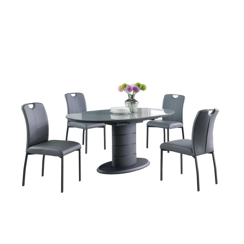 Somette Kenya Dining Set with Art Deco Base and 4 Handle Back Chairs
