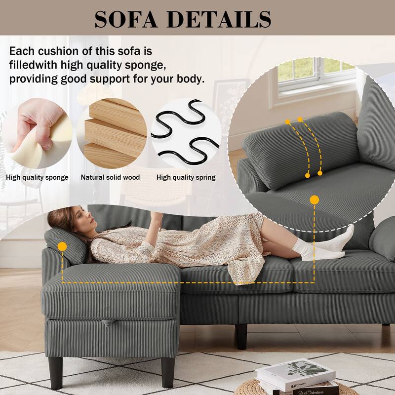 4 Pieces Corduroy Living Room Sets with Sofa, Ottoman and Loveseat