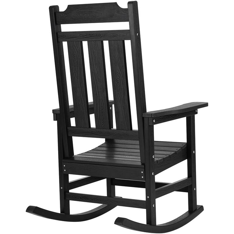 Porch Rocker Rocking Chair High Back 2 pcs 400 lbs Weight - Black