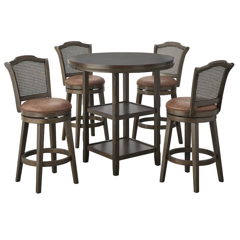 Lifestorey Thurston Pub Set with Solid Wood and Cane Swivel Stools