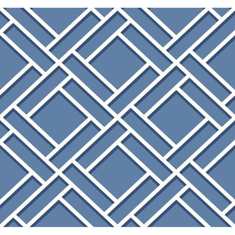 Seabrook Designs Lillian August Block Trellis Unpasted Wallpaper - 27 in. W x 27 ft. L - Coastal Blue and Navy