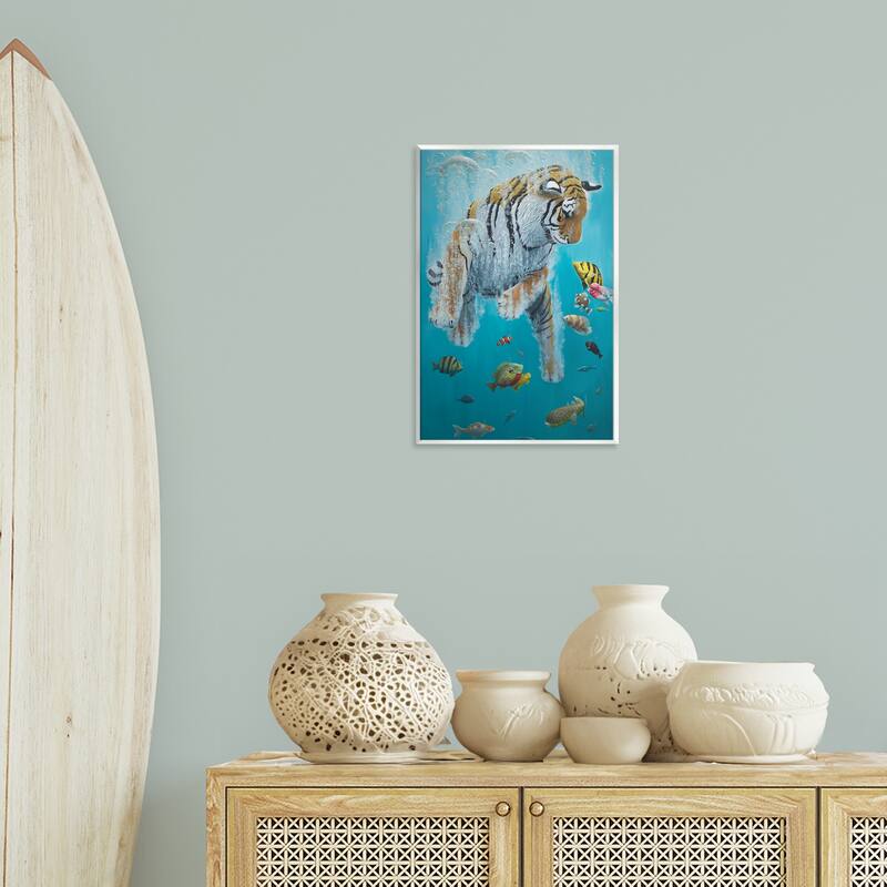 Stupell Swimming Tiger Among Fish Wall Plaque Art Design By Heather Gauthier