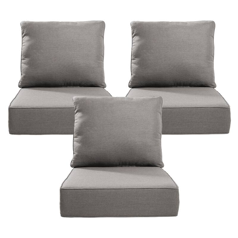 22" W x 24" D x 6" T Outdoor Lounge Chair Replacement Cushion Set Water and Fade Resistant - 3 Sets - Gray