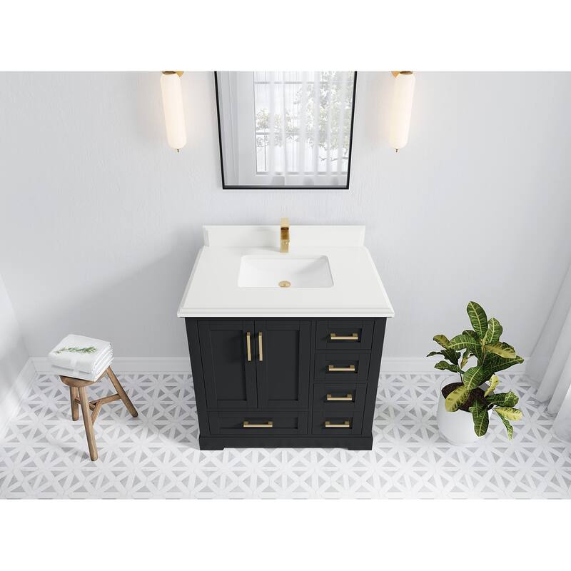 Willow Collections 36 x 22 Boston Center Sink Left Bathroom Vanity with Countertop