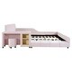 preview thumbnail 57 of 95, Velvet Grounded Bed Mother & Child Bed Platform Slat Bed Frame with Little Round Stool and Bedside Desk for Growing Child