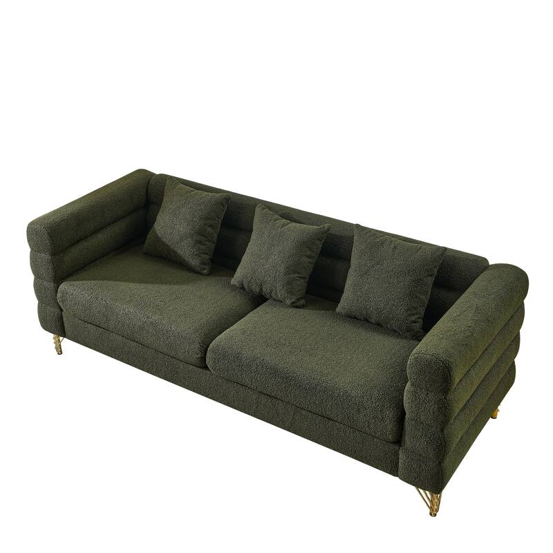 Anmytek Green Teddy Fabric Oversized 3 Seater Sofa 81 Inch Deep Seating Couch with Pillows