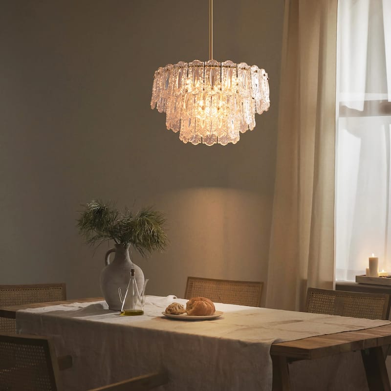 Rennnsan 6-Light Antique Brass Finish Glass Chandelier for Dining Room & Foyer - 45.1 in. W x 20 in. H
