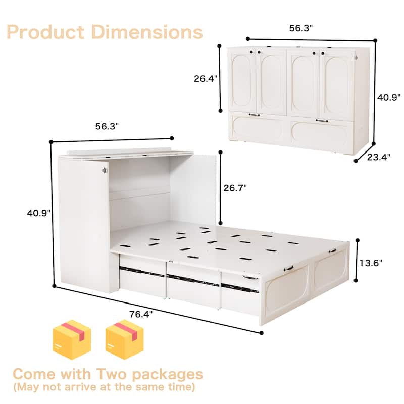 Convertible Murphy Bed Multifunctional Rooms Accent Cabinet Dresser