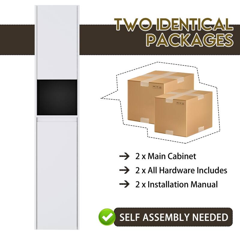 Modern Wall-Mounted Bathroom Side Cabinet with Soft-Close Doors, Floating Design, 6 Storage Compartments, 12-Inch Width