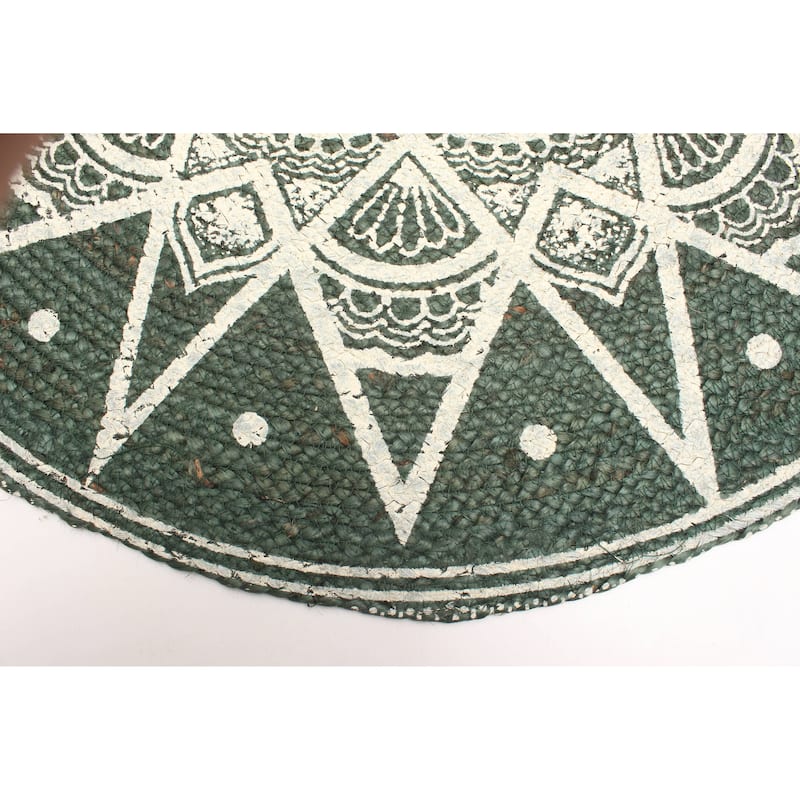 ECARPETGALLERY Braided Weave Palas Denizli Teal Jute Rug - 2'11 x 2'11