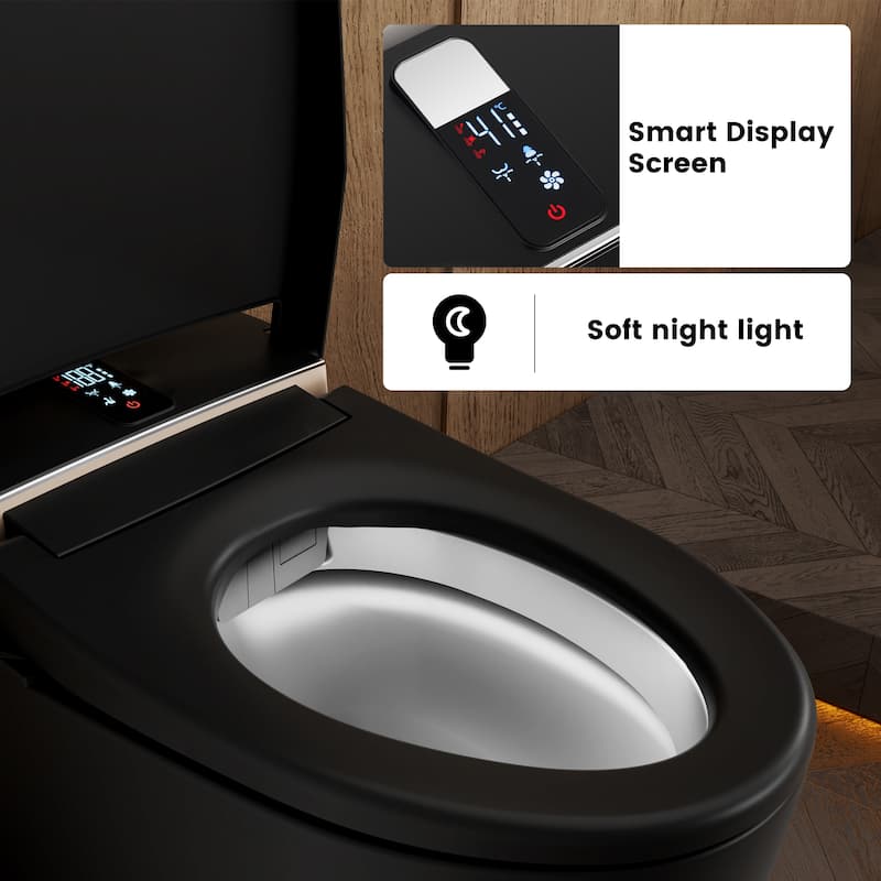 Elongated Smart Toilet with Bidet Wash, Heated Seat, Warm Air Dry, Remote Control, Auto Flush, LED Display