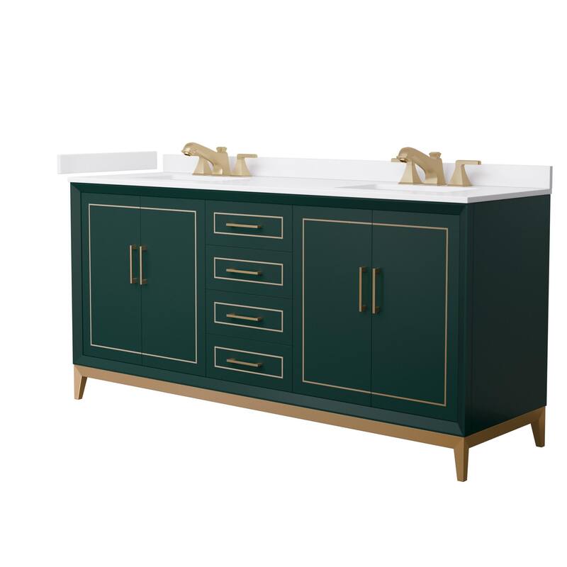 Wyndham Collection WCH5151-72D-VCA-US3MXX Marlena 72" Free Standing - Green / White Cultured Marble Top / Satin Bronze