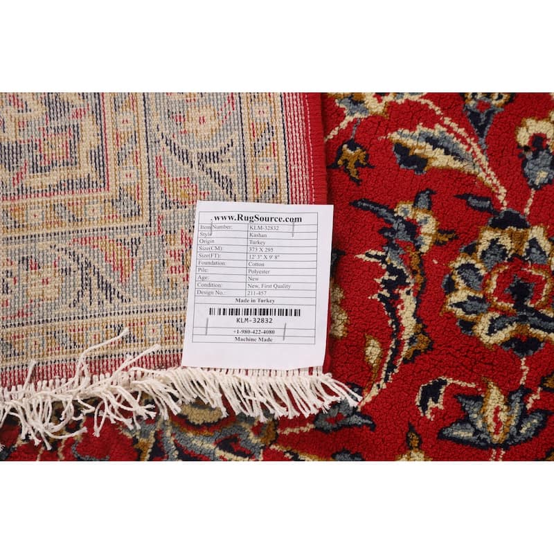 Traditional Red Kashan Turkish Area Rug Machine Made Carpet - 9'8" x 12'3"