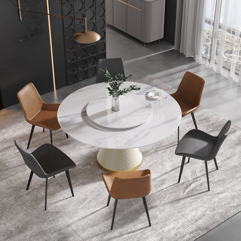 59" Modern Marble Dining Table Round Dining Table with Lazy Susan