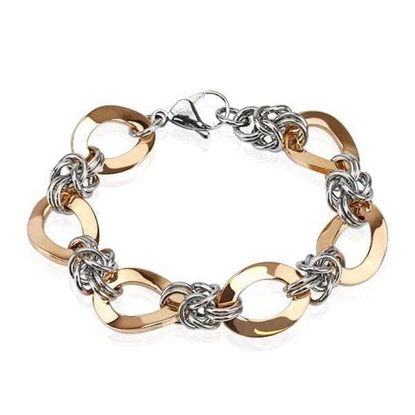 Rose Gold IP Duo Tone Link Chain Stainless Steel Bracelet (16 mm) - 8.25 in
