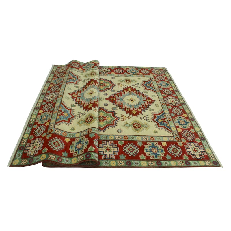 Noori Rug Kazak Clyftun Ivory/Red Rug - 6'6" x 9'6"