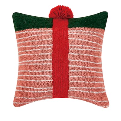 Holiday Gift Box with Pom Pom in Pink and Green Hook Pillow by Ampersand
