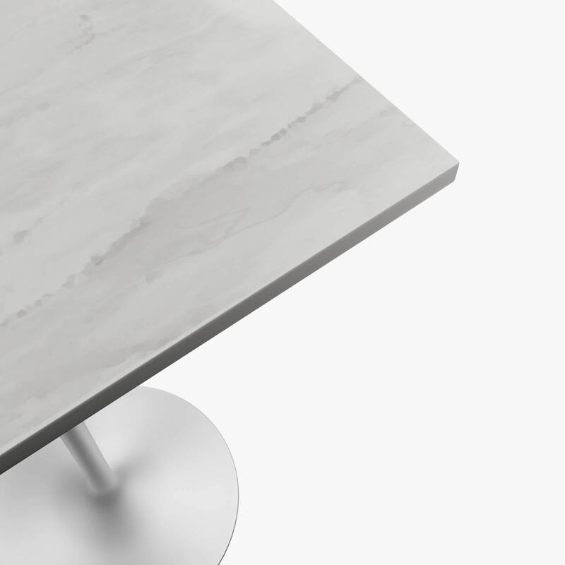 LeisureMod Verve Square Bar Dining Table with White Resin TableTop and White Steel Base for Kitchen & Dining Room