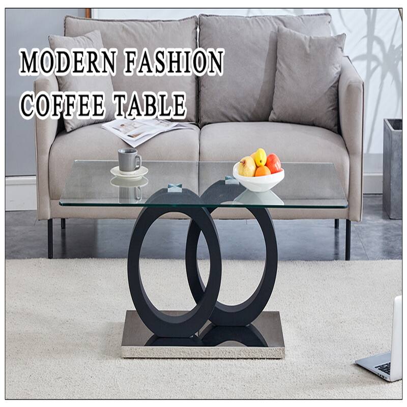 Modern Style Glass Top MDF Coffee Table with Black Base