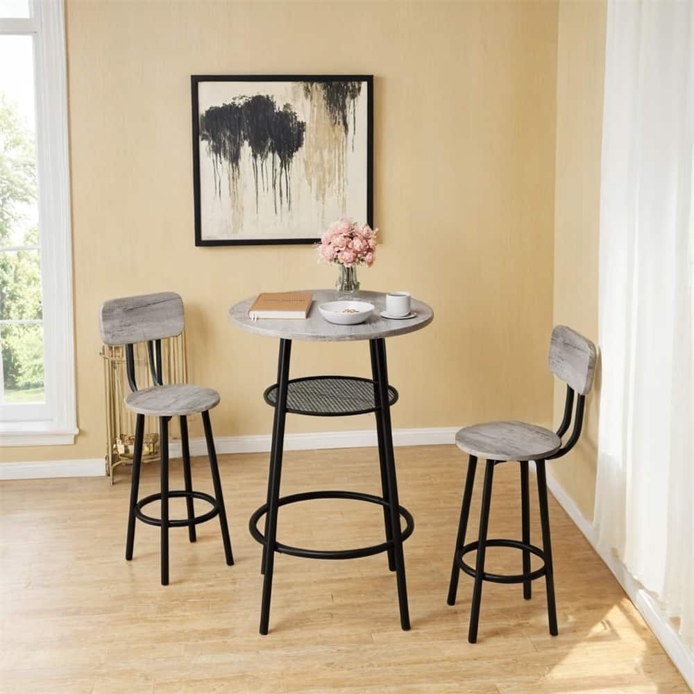 3 Pieces Round Bar Table Set,w/Backrest & Partition,Small Dining Table
