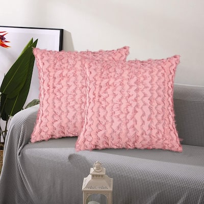 Adeco Set of 2 Square Pink Decorative Throw Pillow Covers