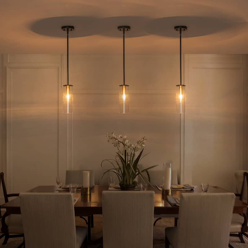 Industrial Black Mini Pendant Light Clear Cylindrical Glass Shade - Dia.3.54-in