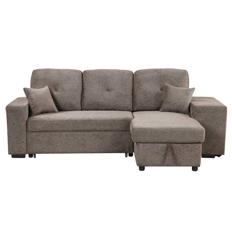 95" Reversible Sleeper Sofa Pull-Out Sofa Bed with Side Shelf and 2 Stools, Storage Chaise Left/Right Hande for Living Room