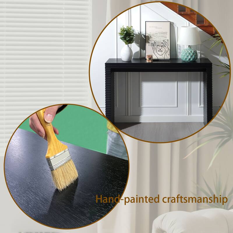 42.7" Wood Modern Console Table - Ribbed Leg Design & Wood Grain Top