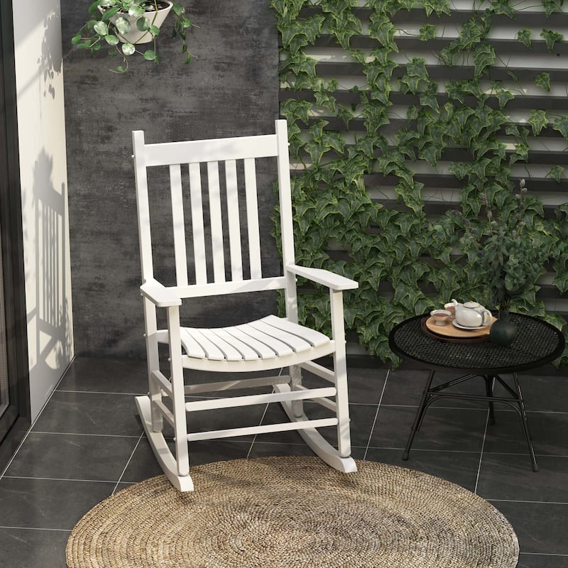 Acacia Wood Rocking Chair with Wide Slatted Seat and Comfortable Armrests for Indoor and Outdoor Use