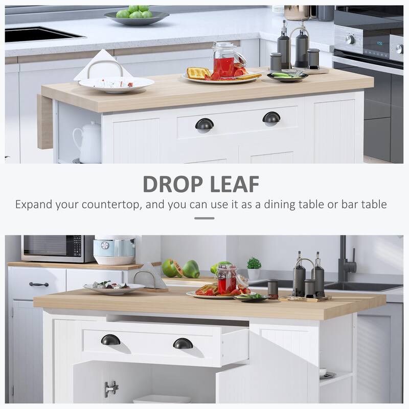 47" Fluted-Style Wooden Kitchen Island(no include stool)