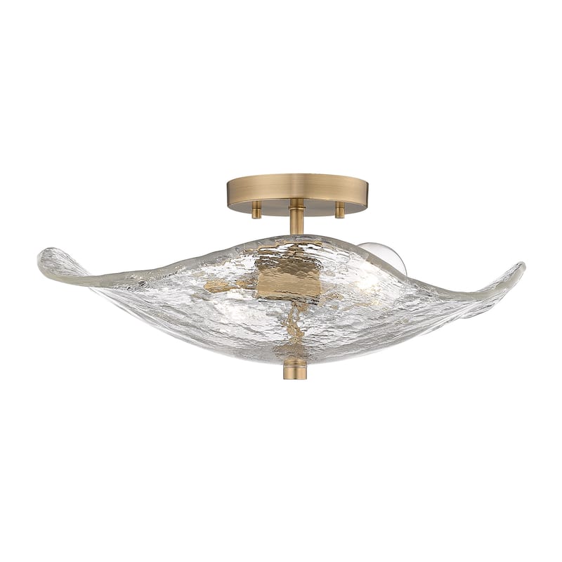 Samara 2-Light Semi-flush with Hammered Water Glass - Modern Brass