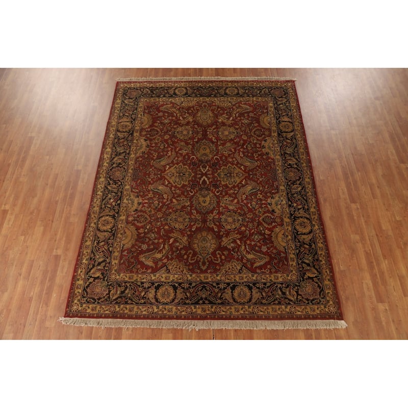 Red Floral Agra Oriental Area Rug Hand-Knotted Wool Carpet - 7'9" x 10'0"