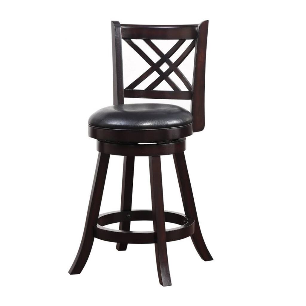 Double X Backrest Leatherette Swivel Counter Stool, Set of 2, Black and Brown