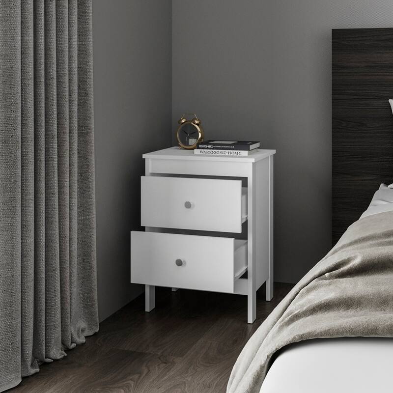 White Nightstand with 2 Drawers - Space-Saving Bedroom or Office Storage