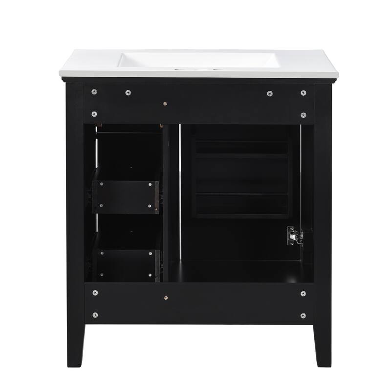 Modern Simple Bathroom Cabinet Freestanding Bathroom Vanity with Ceramic Sink, Tip-out Drawer, 2 Drawers and Side Door Organizer