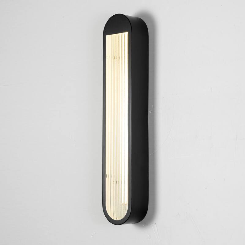 25.6" 1-Light Modern Brass/Black Linear Bathroom Vanity Light with Ribbed Glass Shade - Black