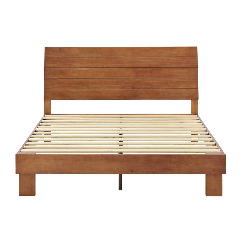 BIKAHOM Wooden Platform Bed with Adjustable Height Headboard for Bedroom,Queen Size Wooden Bed Frame with Headboard,Teak