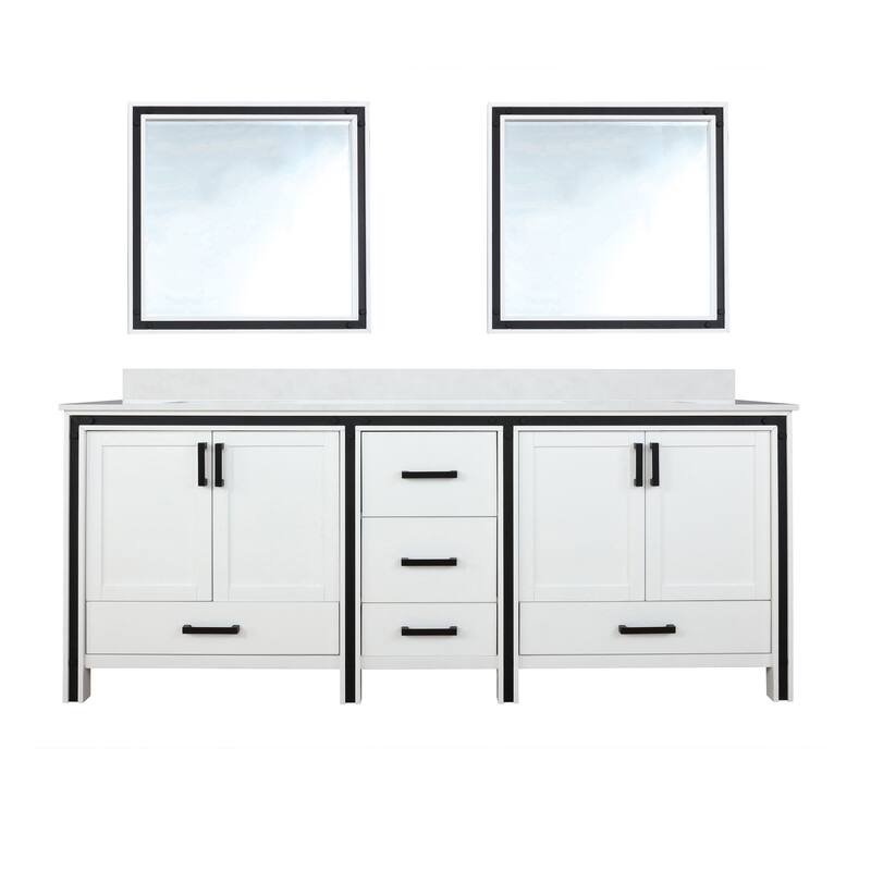 Ziva 84 in W x 22 in D White Double Bath Vanity, White Quartz Top and 34 in Mirrors