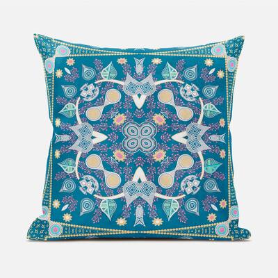 16" X 16" Blue and Pink Broadcloth Paisley Zippered Pillow