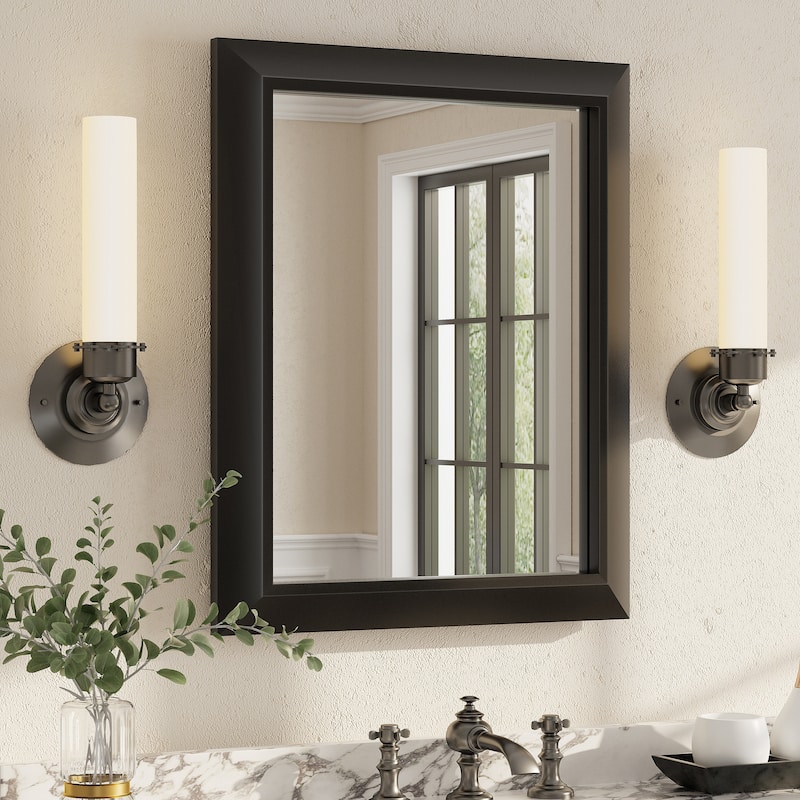 Beveled Metal Rectangle Framed Bathroom Vanity Tempered Glass Mirrors - 20" x 16" - Black