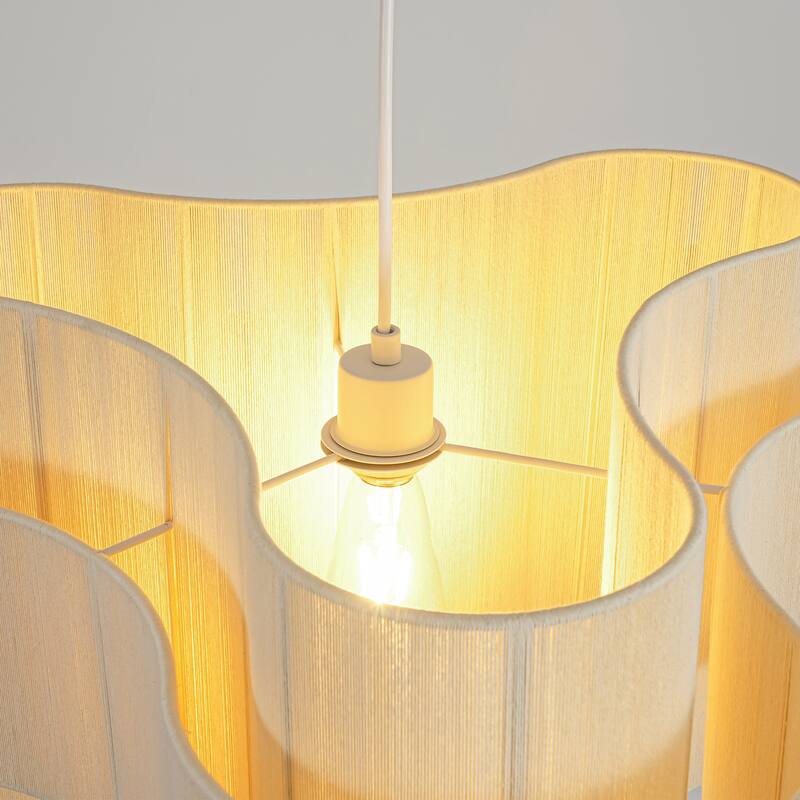 1-Light Bohemian Coastal Hand-Woven Off-White Cotton Thread Drum Chandelier for Bedroom, Porch