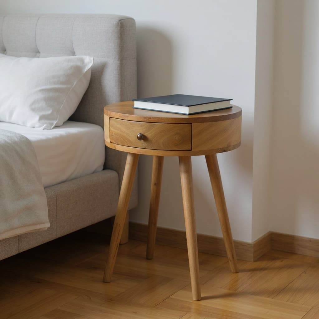 HomeRoots 22" Natural Solid Wood Round One Drawer Nightstand