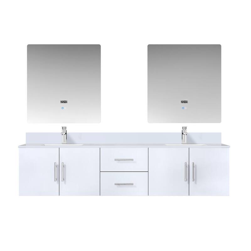 Geneva 80 in. W x 22 in. D Dark Grey Double Bath Vanity, White Quartz Top, Faucet Set, and 30 in. LED Mirrors