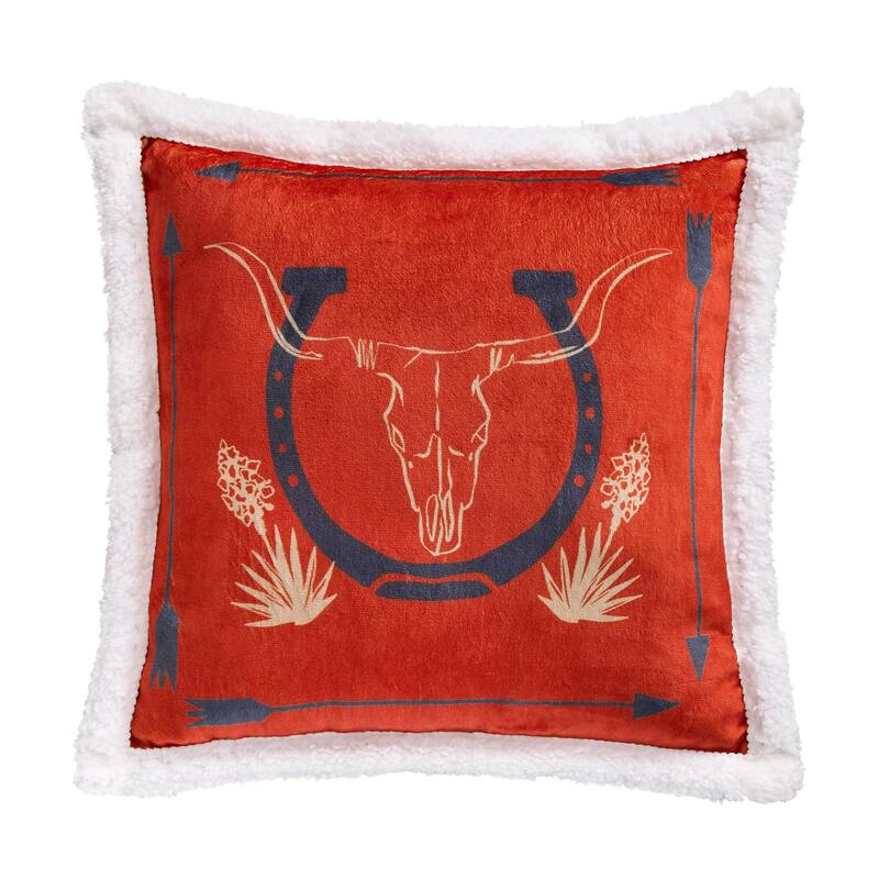 Indigo Hill by HiEnd Accents Campfire Sherpa Fleece Decorative Pillow, 18"x18"