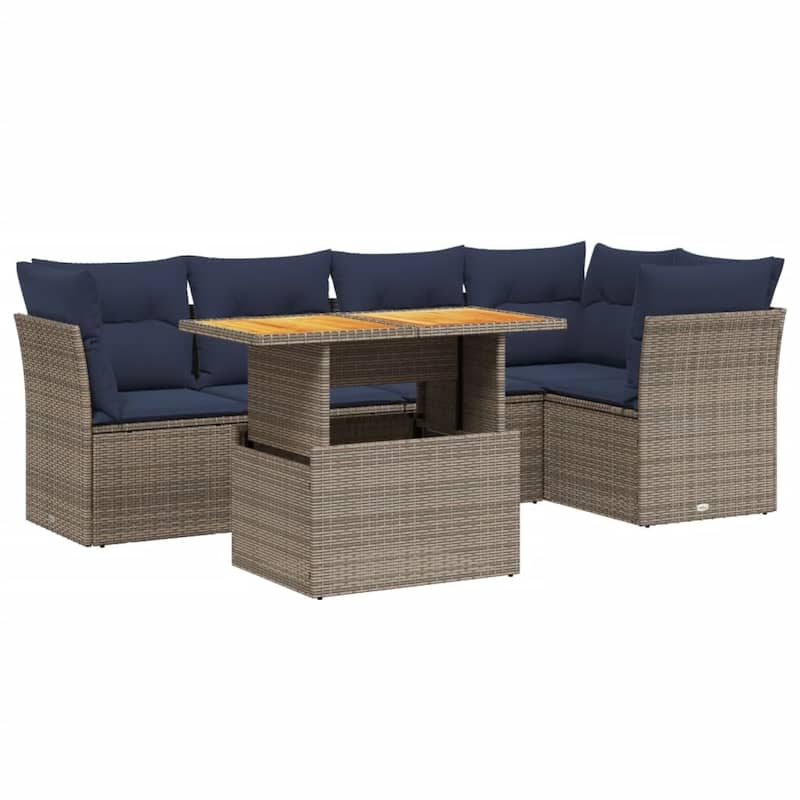 vidaXL 5 Piece Patio Sofa Set with Cushions Gray Poly Rattan - 24.4" x 24.4" x 27.2"