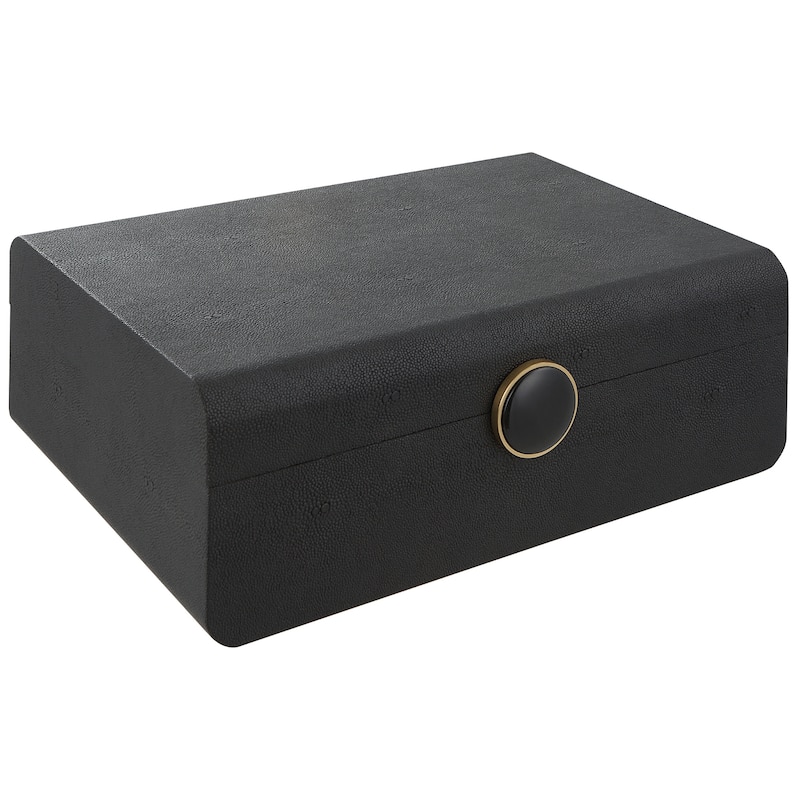 Shagreen Decorative Box with Enamel Closure - 13" - Black