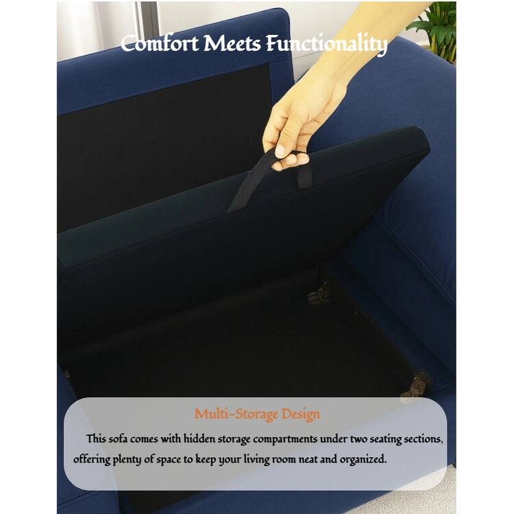 79" Loveseat Sofa Couch with Under-Seat Storage, Elegant 2-Seater Settee with Pillow Top Armrests for Living Room