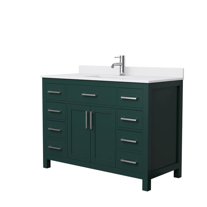 Beckett 48 Inch Single Vanity, Cultured Marble Top - Green, Nickel Trim, White Cultured Marble Top